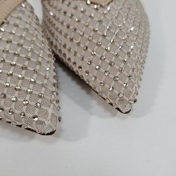 Nicole Miller Rhinestone Mesh Slingback Pump Beige US Size 6.5 - Picture 8 of 8